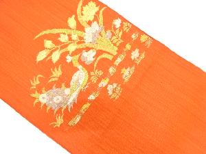 リサイクル　孔雀に草花模様織り出し名古屋帯